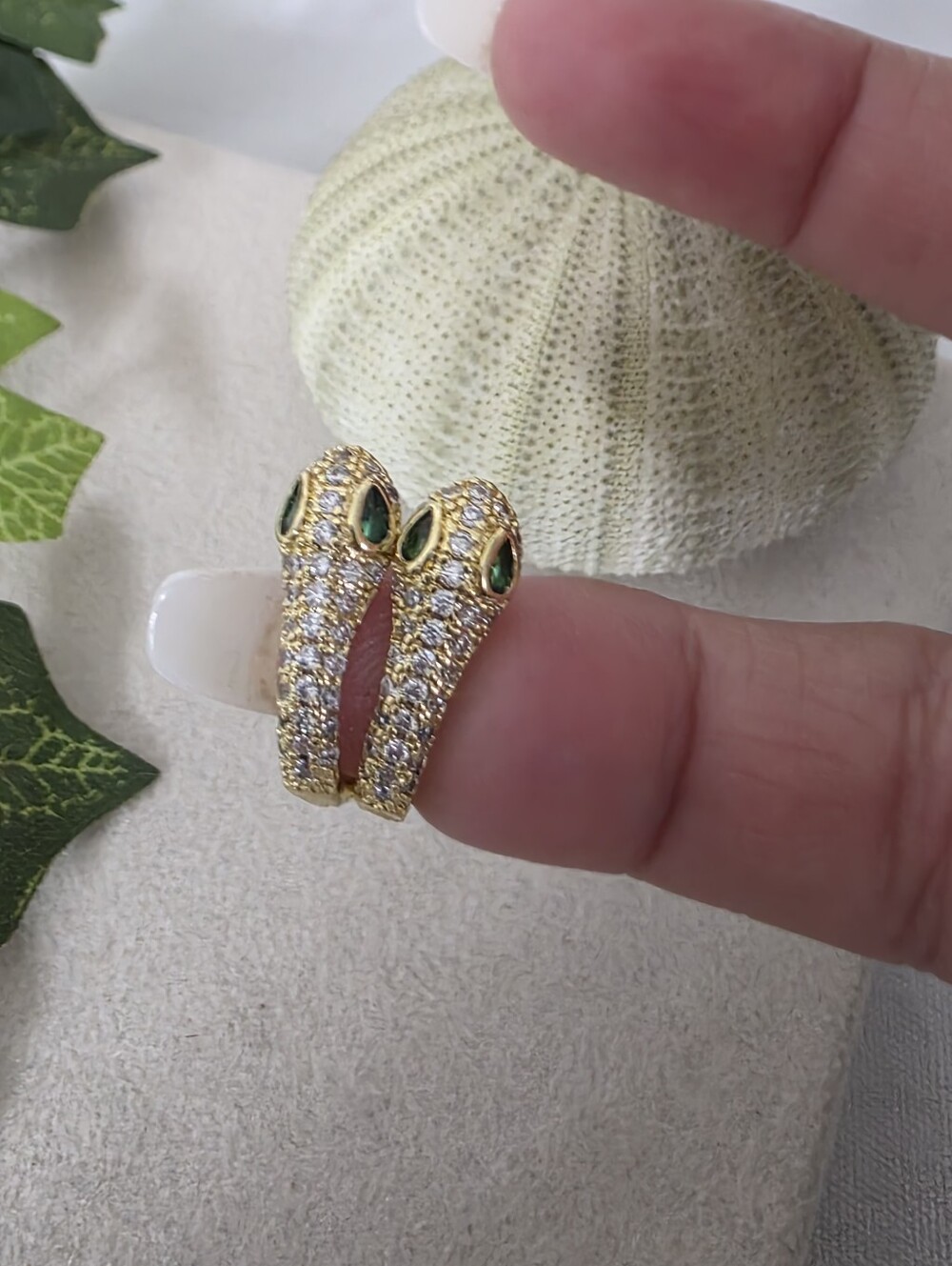 ​Gold Filled CZ Snake Small Hoop Earrings with Green Stone Accents